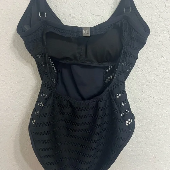 Kenneth Cole Black Mesh One-Piece Swimsuit - Picture 2 of 5
